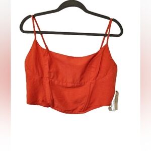 Midnight Sky Orange Linen Crop Corset Top Womens Size XL